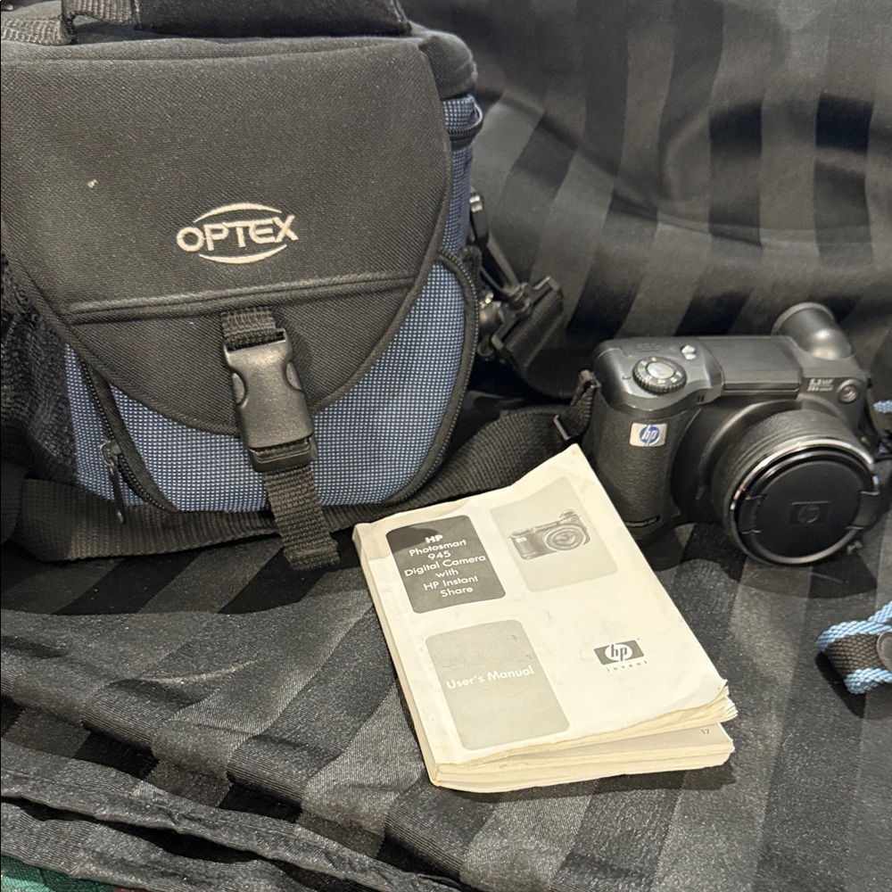 HP Black Digital Camera with Optex Blue Bag